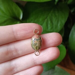 Solid 14k Gold Unakite Scarab Pendant Charm